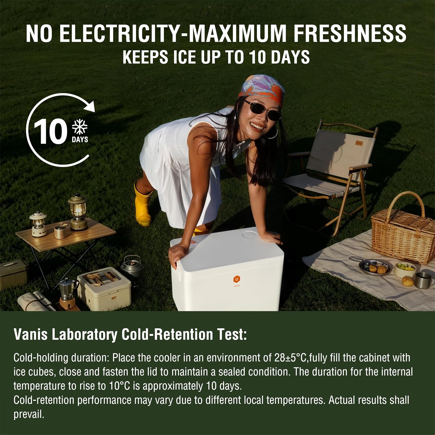 Vanis 30QT Vacuum Insulated Portable Cooler, 10 Days Ice Retention No Electricity, Lightweight Phase Change Ice Chest for Camping Fishing Outdoor image 4