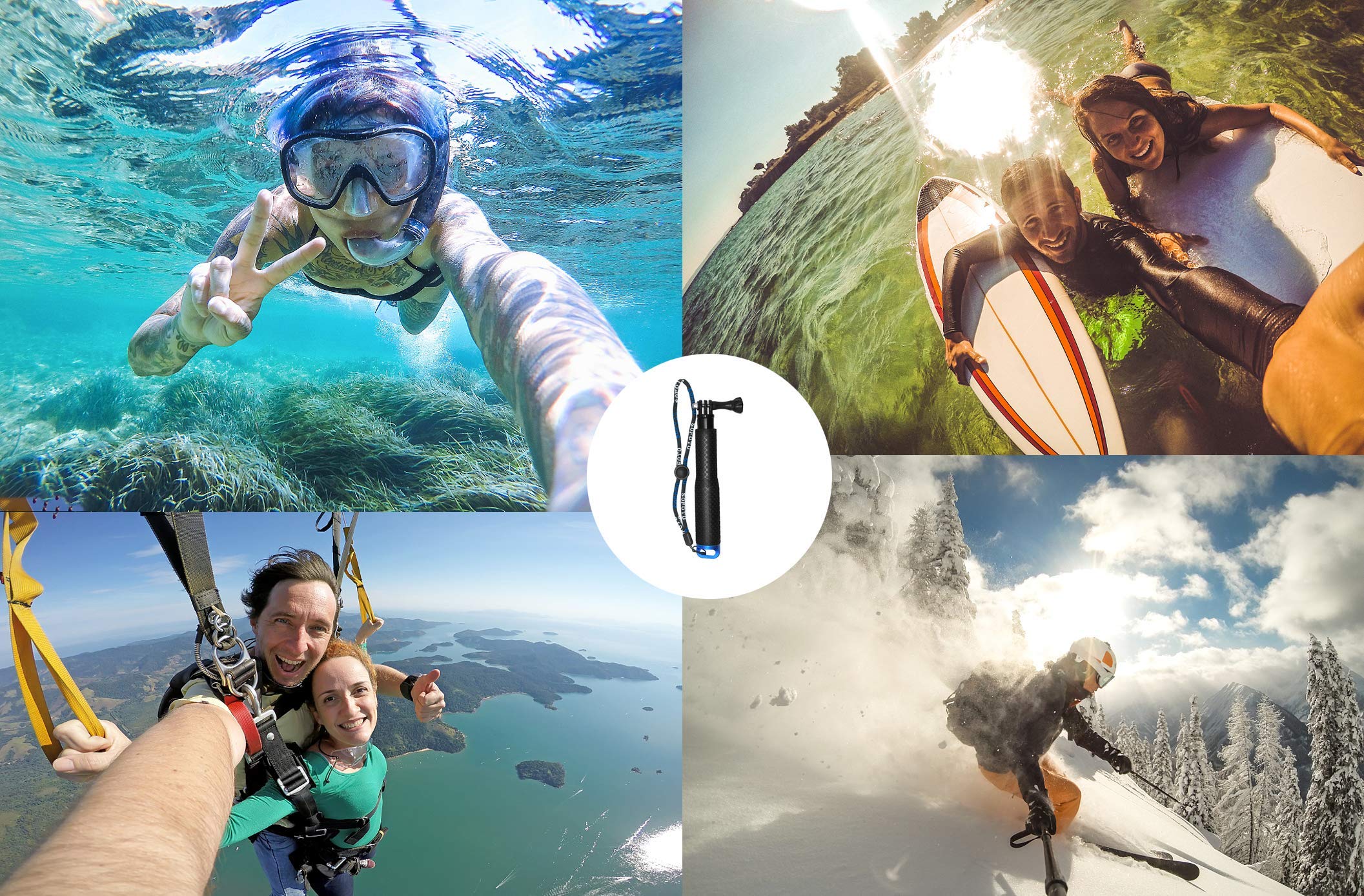 19-49 cm Stick Selfie étanche, Telescopic Pole, Bâton de Selfie étanche en Aluminium Caoutchouté Extensible, Adapté pour GoPro3 + / 4/3/2/5, 19 Pouces, pour plongée, l'escalade, Plein air, Surf