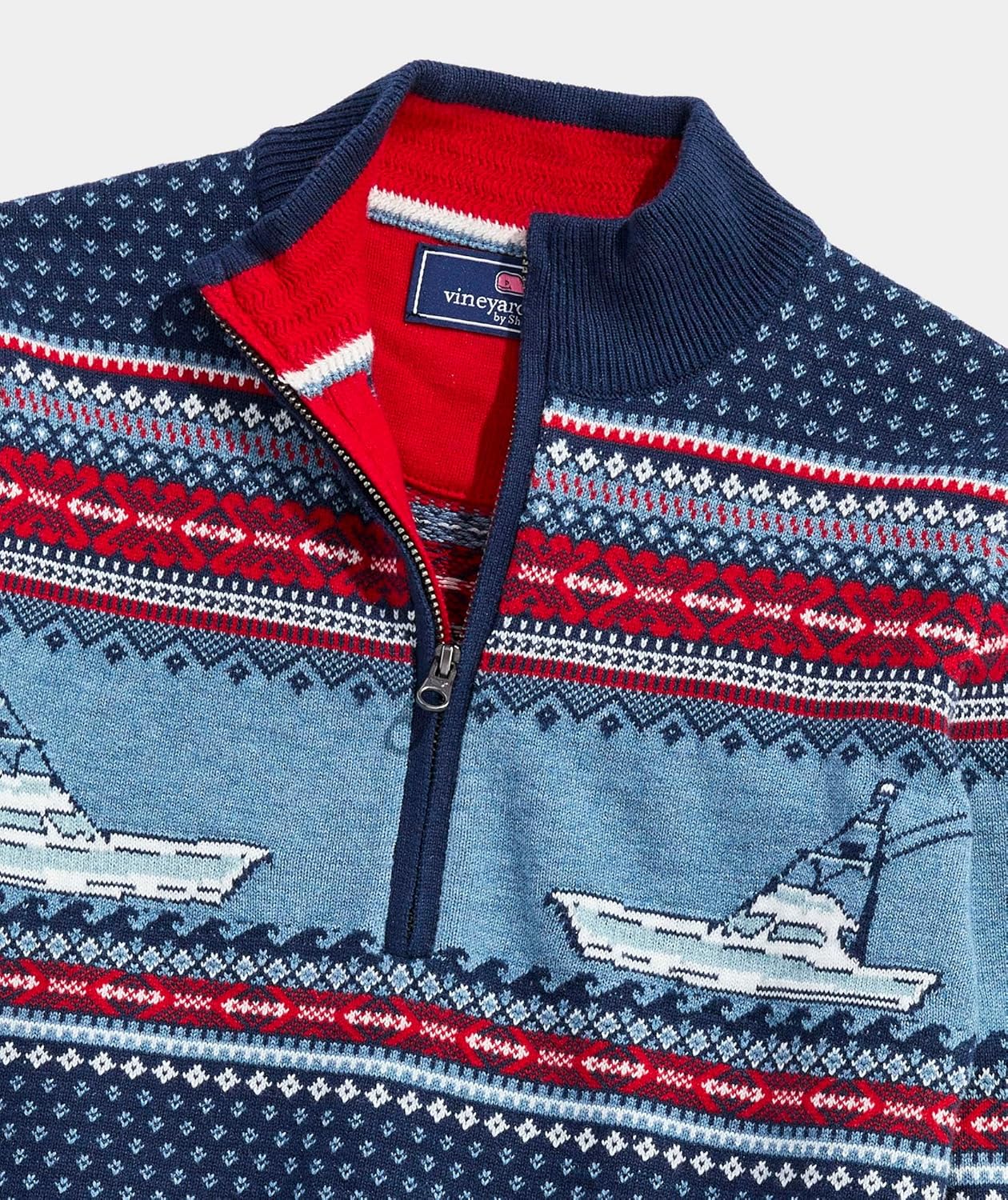 Vineyard Vines Boys' Fishing Fair Isle Quarter Zip Sweater