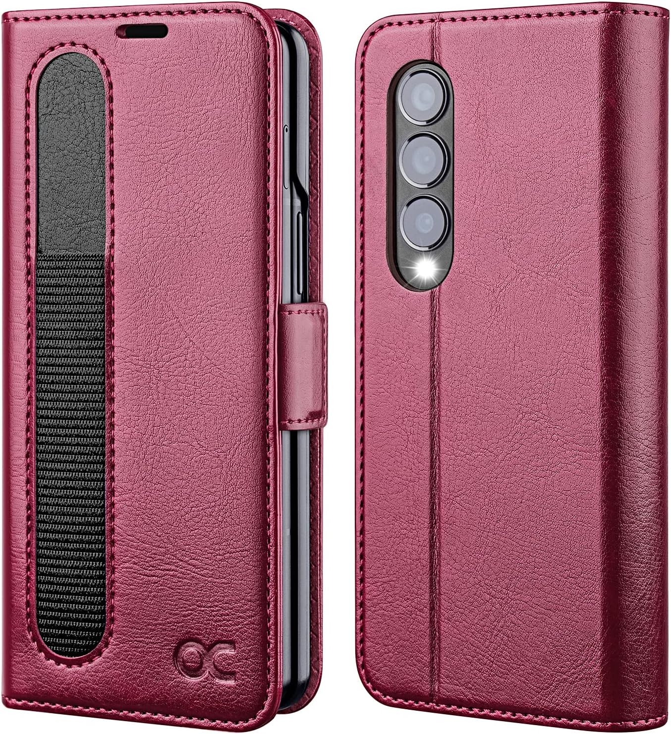 OCASE Compatible with Samsung Galaxy Z Fold 4 5G Wallet Case with S Pen Holder, PU Leather Flip Folio Case with Card Slots RFID Blocking Kickstand Phone Cover for Z Fold4 5G (2022) -Burgundy