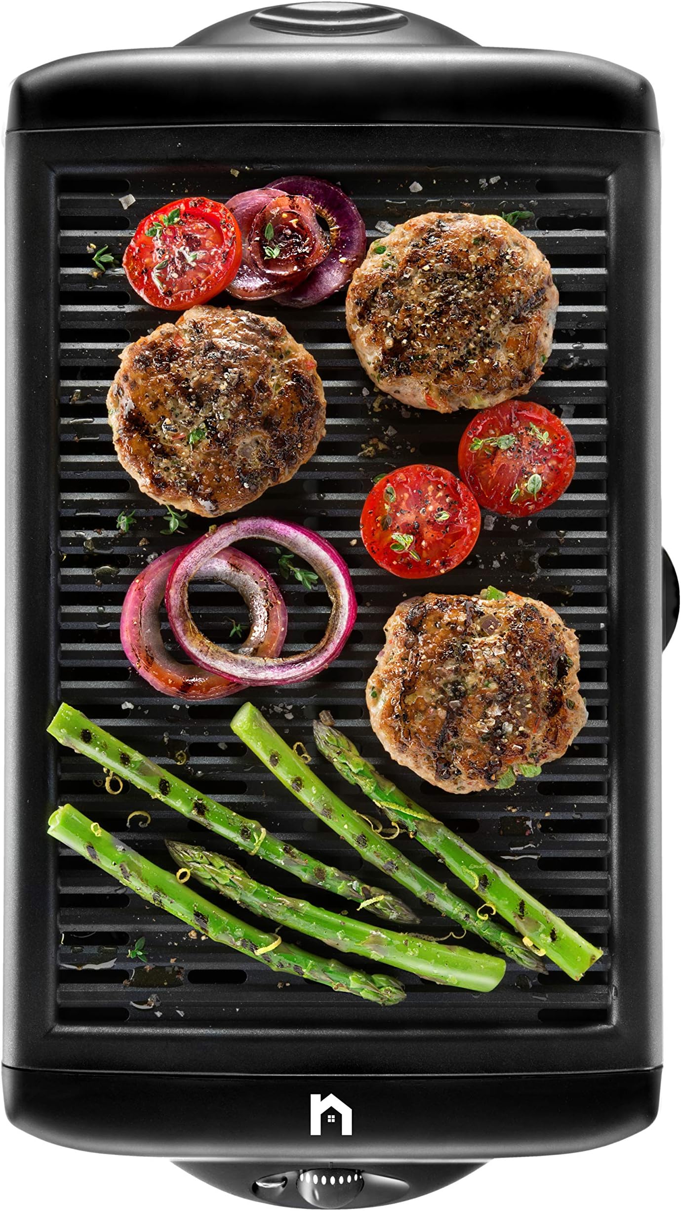 Electric Smokeless Indoor Grill, Large Non-Stick Cooking Surface, Temperature Control for Smoke-Free BBQing, Dishwasher Safe Removable Water Tray, Portable Kitchen Griddle, Black