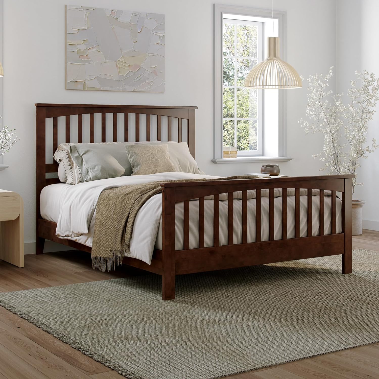 AFI, Camilla Queen Low Profile Platform Bed with Matching Footboard, Walnut