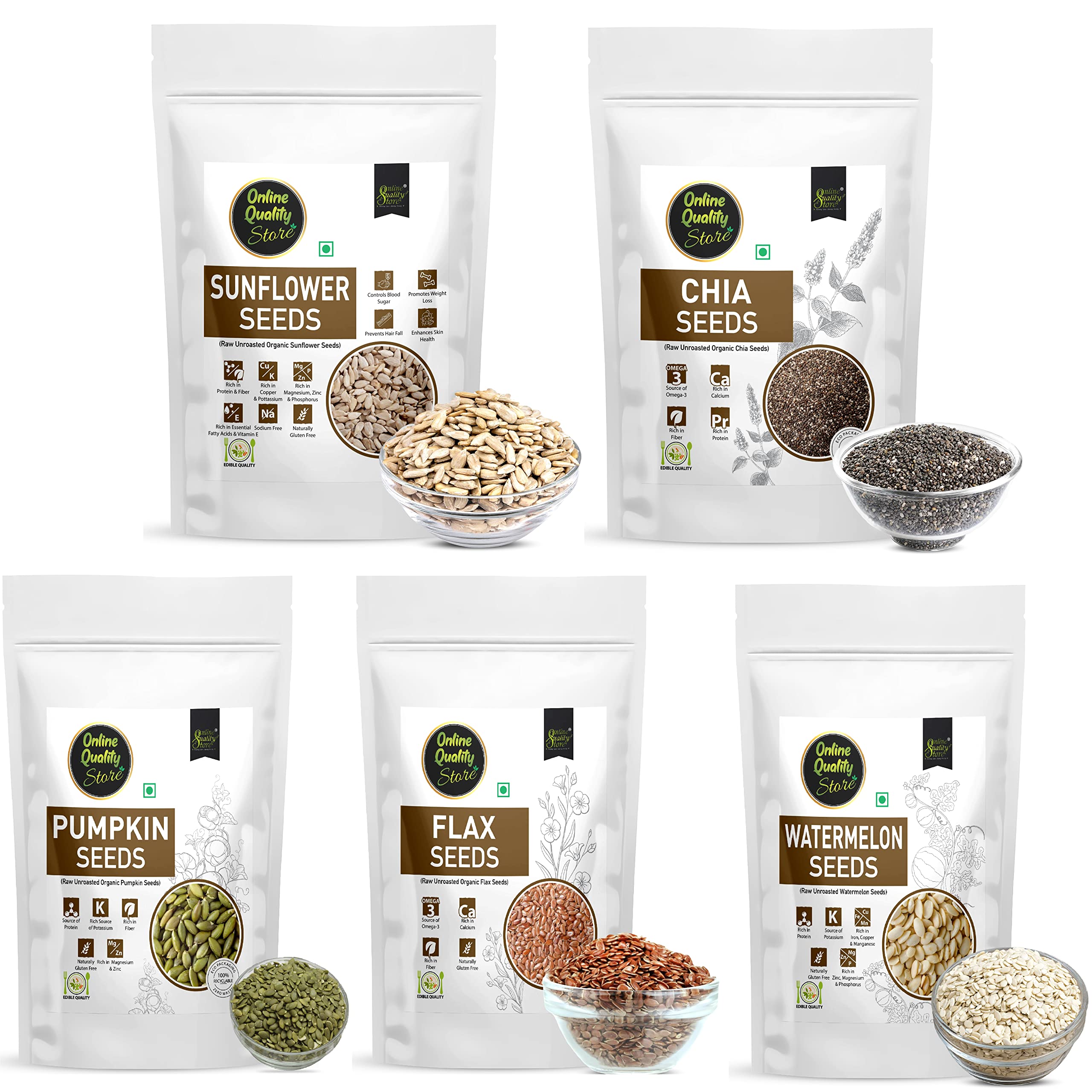 See full amazon price history chart for Online Quality Store Raw Organic Combo of Chia, Watermelon, Pumpkin, Sunflower, Flax Seeds -500gm(100gm x 5 Pack) |Unroasted Mix Seeds for eating with Omega 3 and rich in Fiber,Protien for Weight Loss Online Quality Store Raw Organic Combo of Chia, Watermelon, Pumpkin, Sunflower, Flax Seeds -500gm(100gm x 5 Pack) |Unroasted Mix Seeds for eating with Omega 3 and rich in Fiber,Protien for Weight Loss (B09QNJ3C8J) Amazon Price History, Amazon Price Tracker