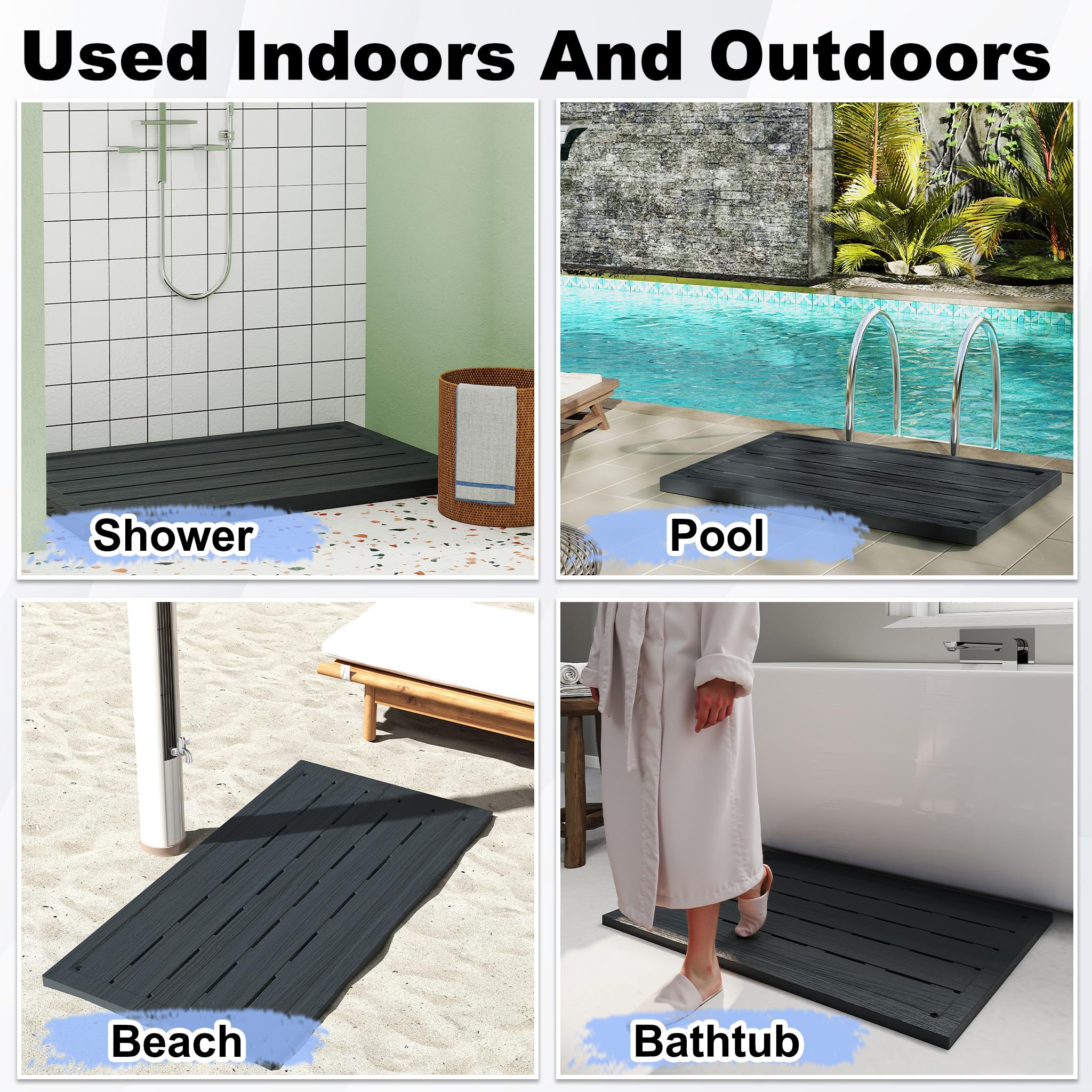 NAIZY Bodenelement 100x65x4 cm PP-Kunststoff Bodenplatte für Outdoor Gartendusche Solardusche Anti Rutsch Bodenplatten Duschboden, Anthrazit