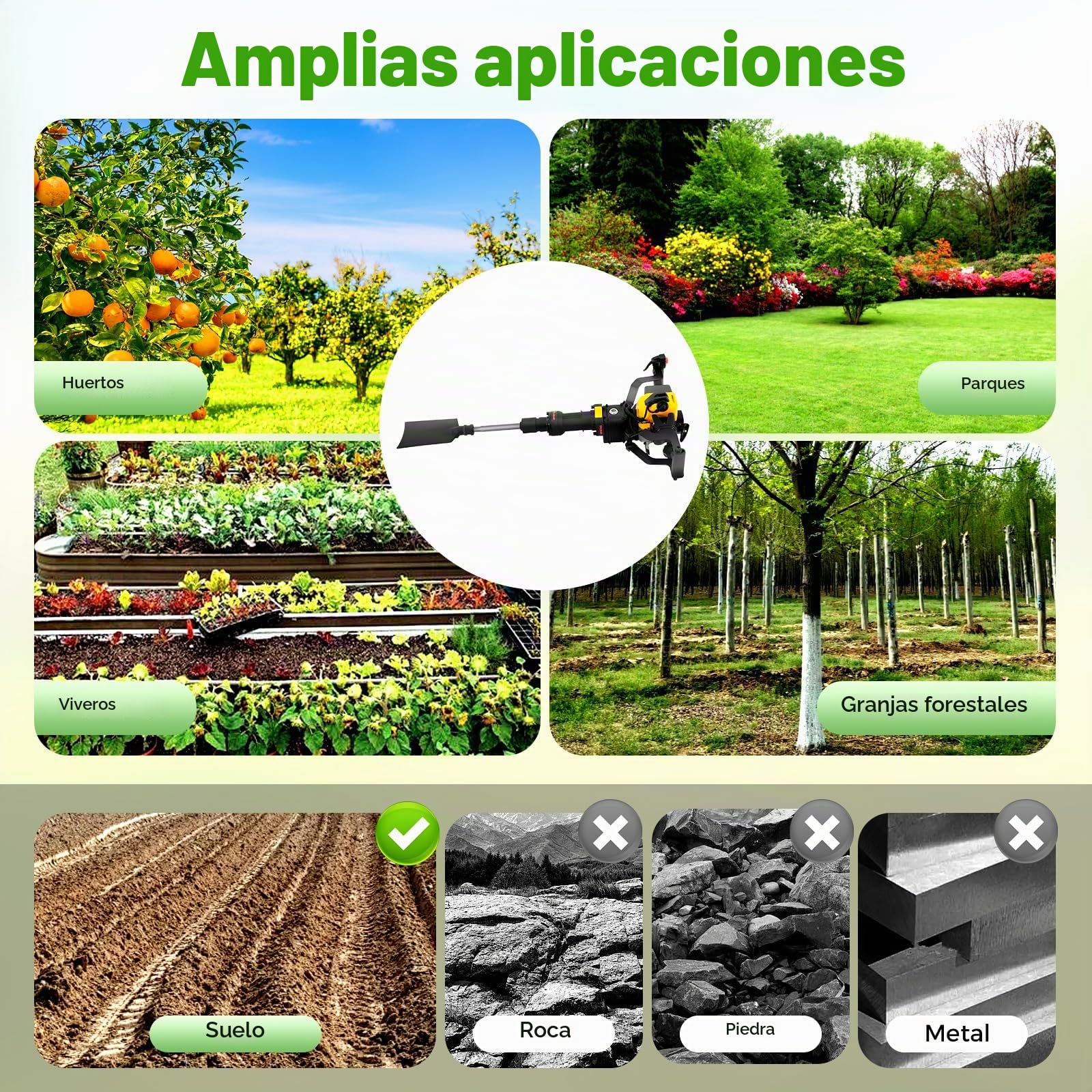 Excavadora para árbol de jardín, 2 tiempos, 52 cc, 1,9 kW, gasolina, excavadora de gasolina, excavadora de árbol de jardín con broca de 290 mm
