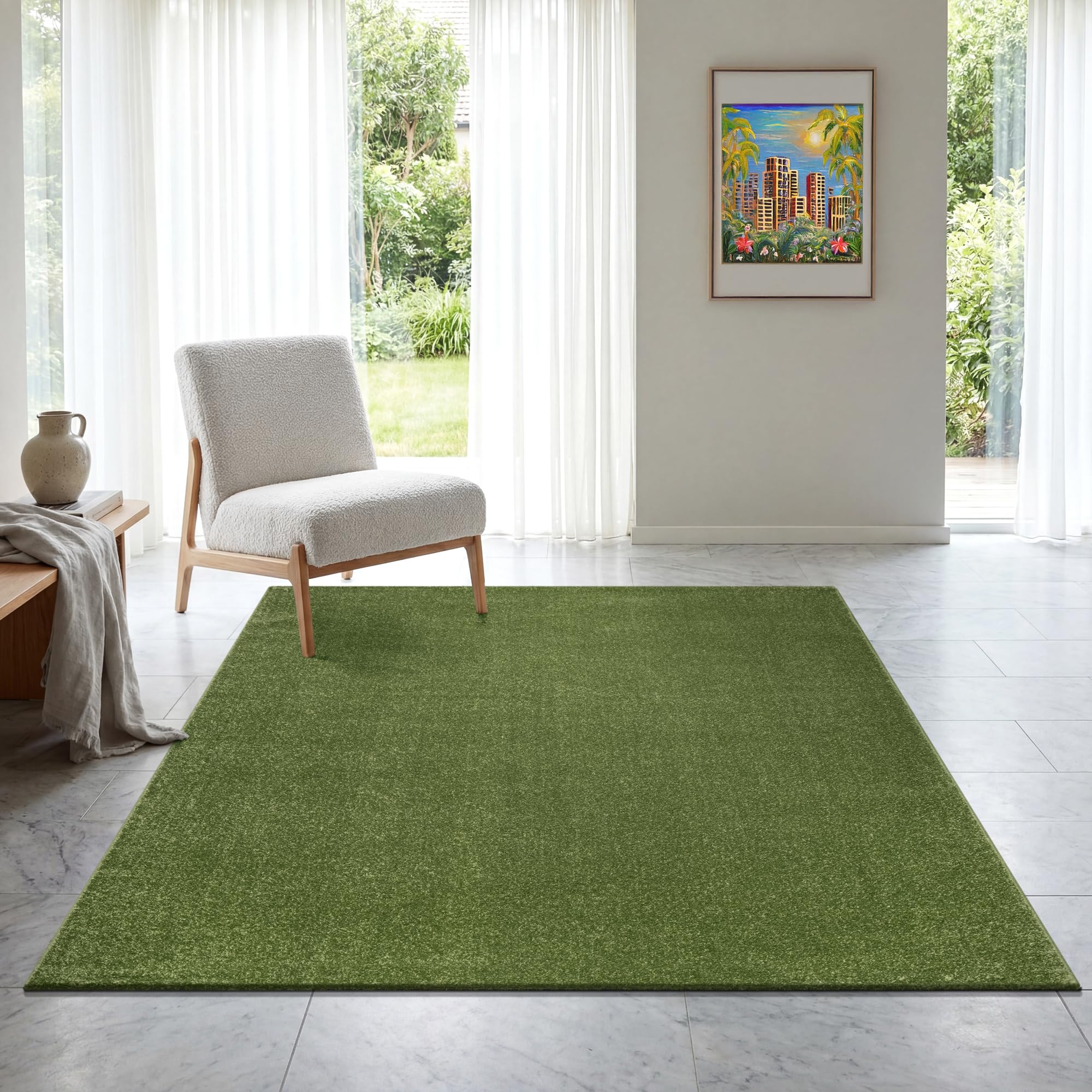 SANAT Dywan z krótkim włosiem do salonu – uniwersalny, nowoczesny dywan do sypialni, gabinetu, biura, korytarza, pokoju dziecięcego i kuchni – zielony, 120 x 170 cm