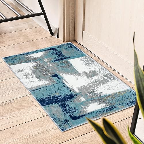 Luxe Weavers - Alfombra abstracta, Lagos Collection 7558, color azul claro