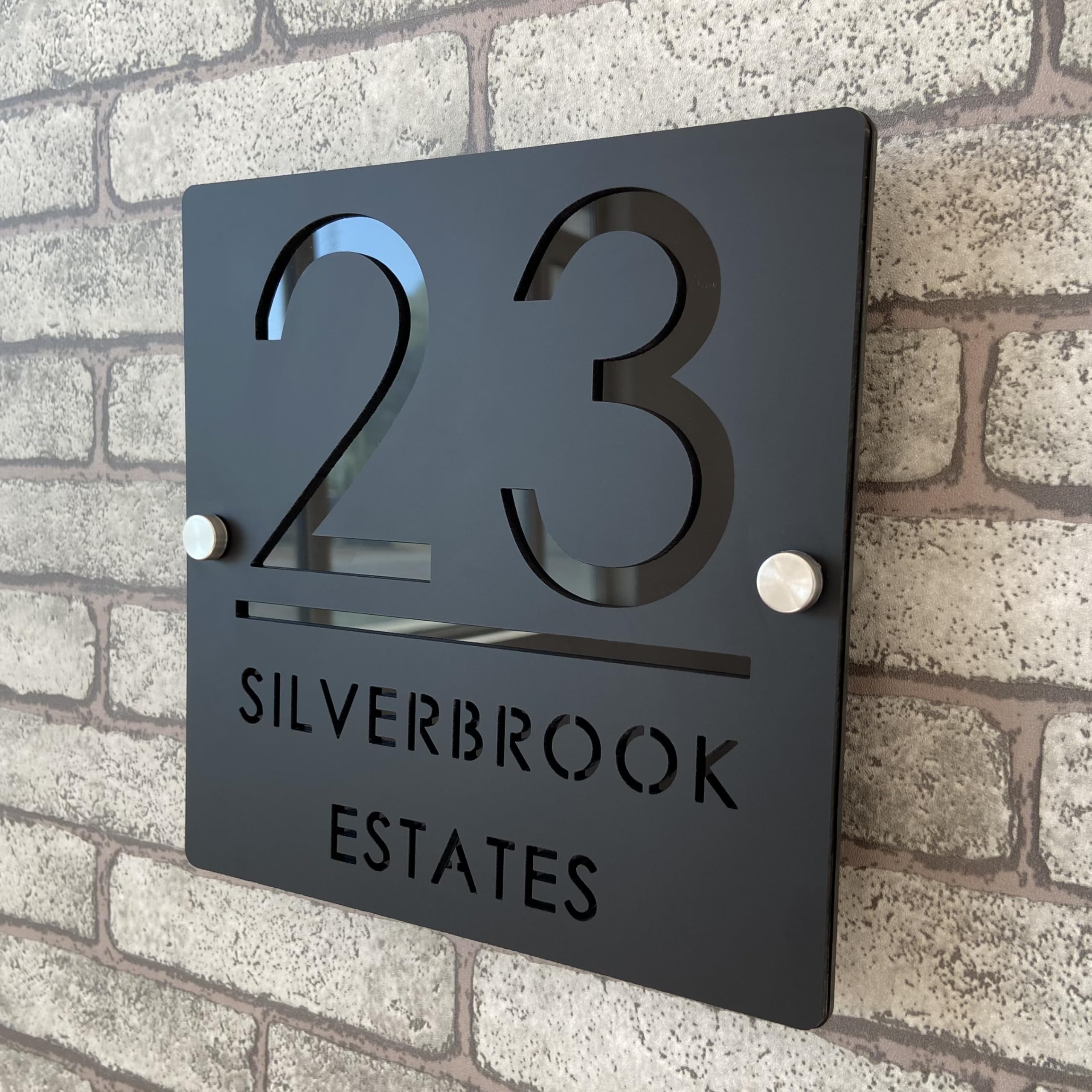 Placa de Número de Casa Personalizada 3D en Acrílico Negro y Plateado, Números Flotantes, Señalización Resistente al Clima para Puerta Interior y Exterior, Ideal para Hogar, Hotel, Apartamento, Tienda
