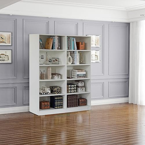 Miniatura 5 de Estantería de madera clásica independiente, estantería de pie, con 5 estantes abiertos, color blanco