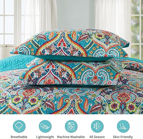 Miniatura 9 de BEDISELY Colchas de algodón tamaño Queen, colcha ligera estilo granja tamaño Queen (90 x 98 pulgadas), juego de ropa de cama floral suave y