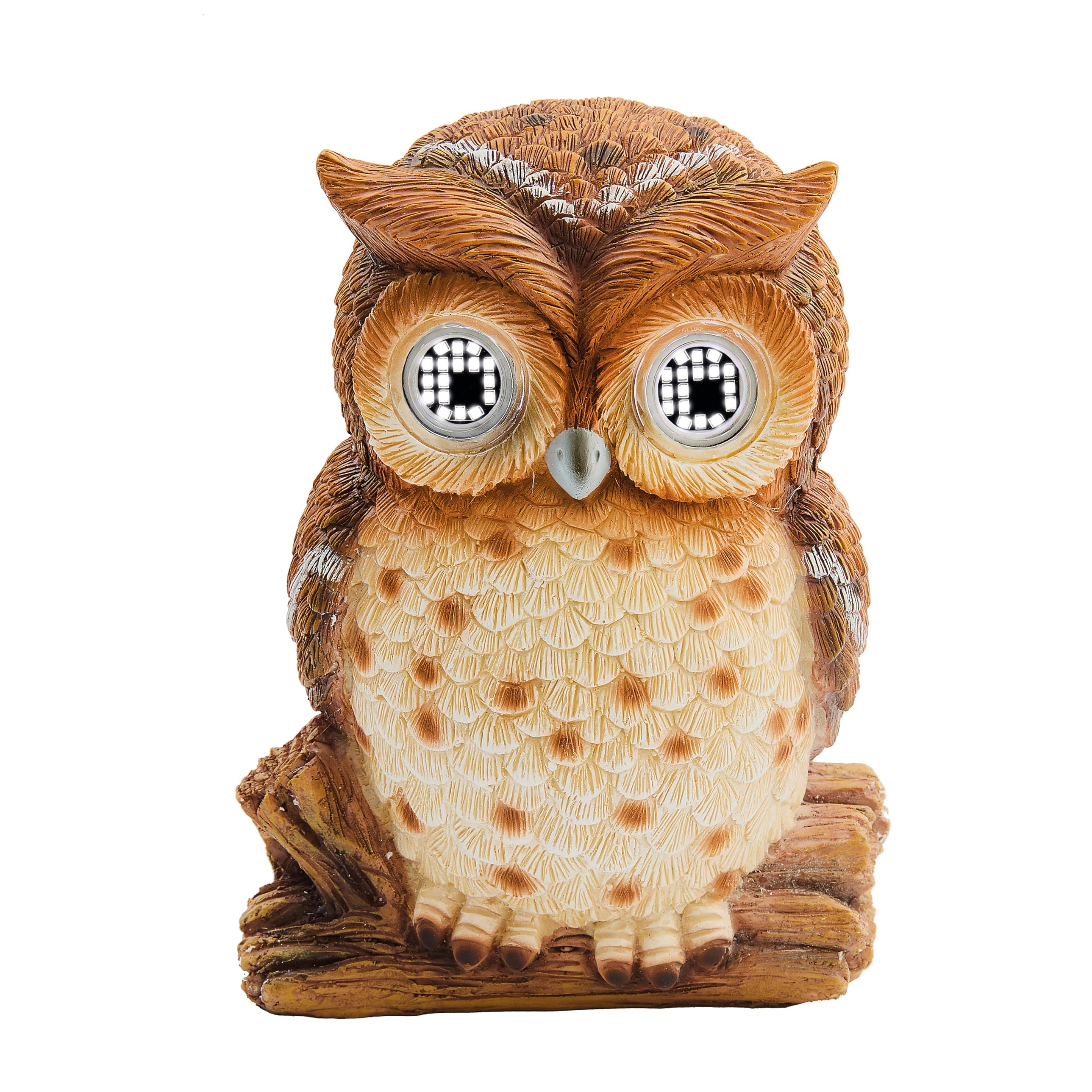 Coopers of Stortford - Solar Blinking Owl Garden Ornament - Weather Resistant Polyresin Owl with LED Animated Eyes - Decorative Outdoor Feature