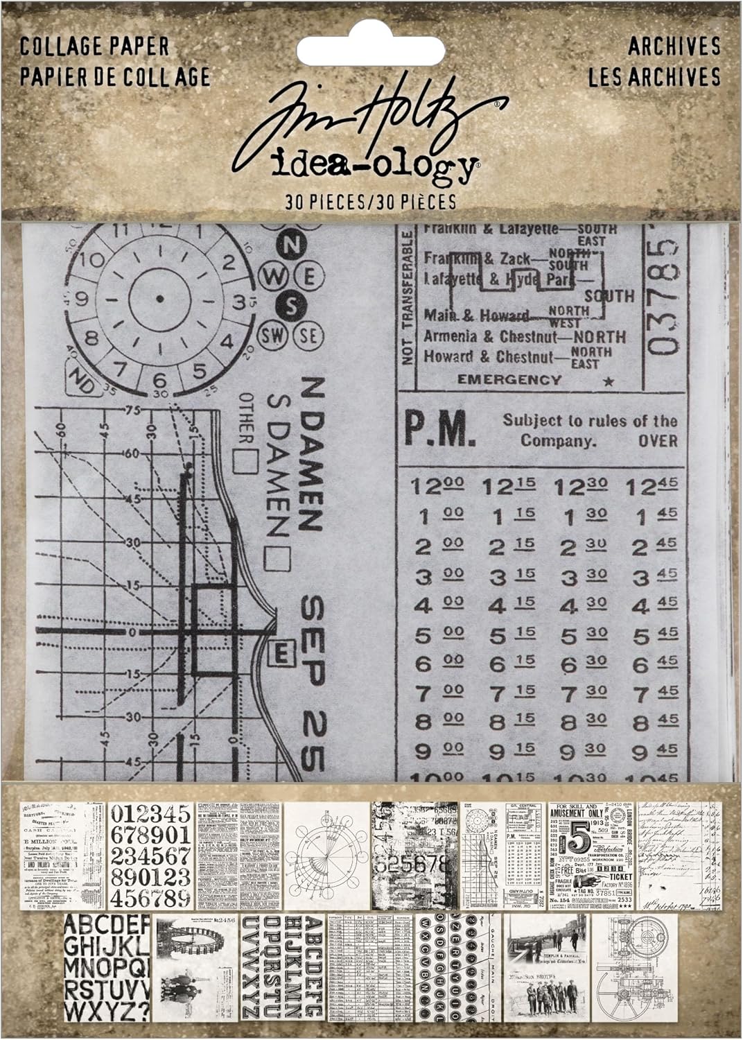 Tim Holtz - Archives & Serendipity Collage Papers, Cello Tape Stickers with Pocket Bundle