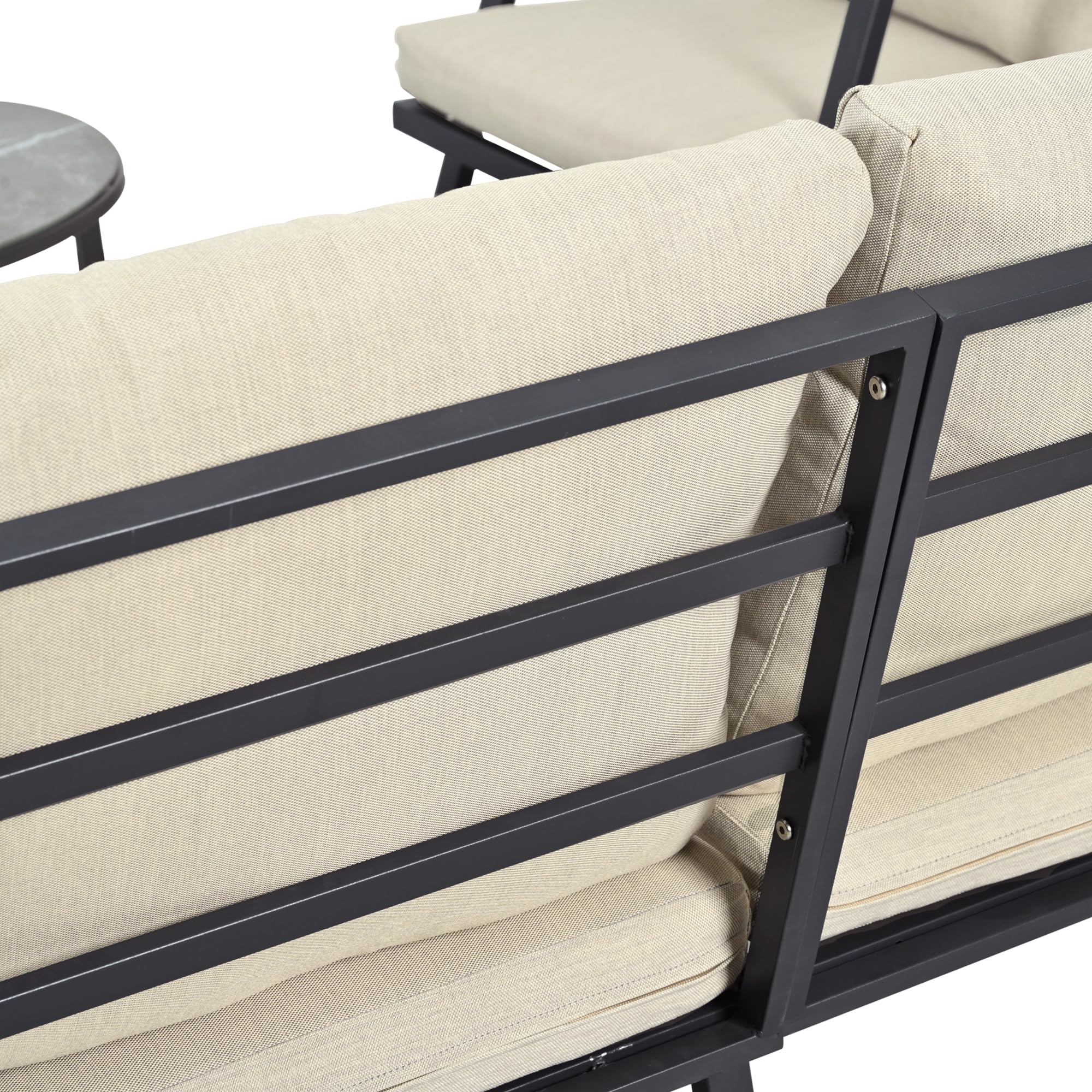 Lounge Möbel Outdoor, 2-Sitzer Garden Sofa mit verzinkter Stahl, Industriestil Balkonlounge Sofa mit Handläufe aus Holz-Kunststoff-Verbundwerkstoff, Grau+Beige