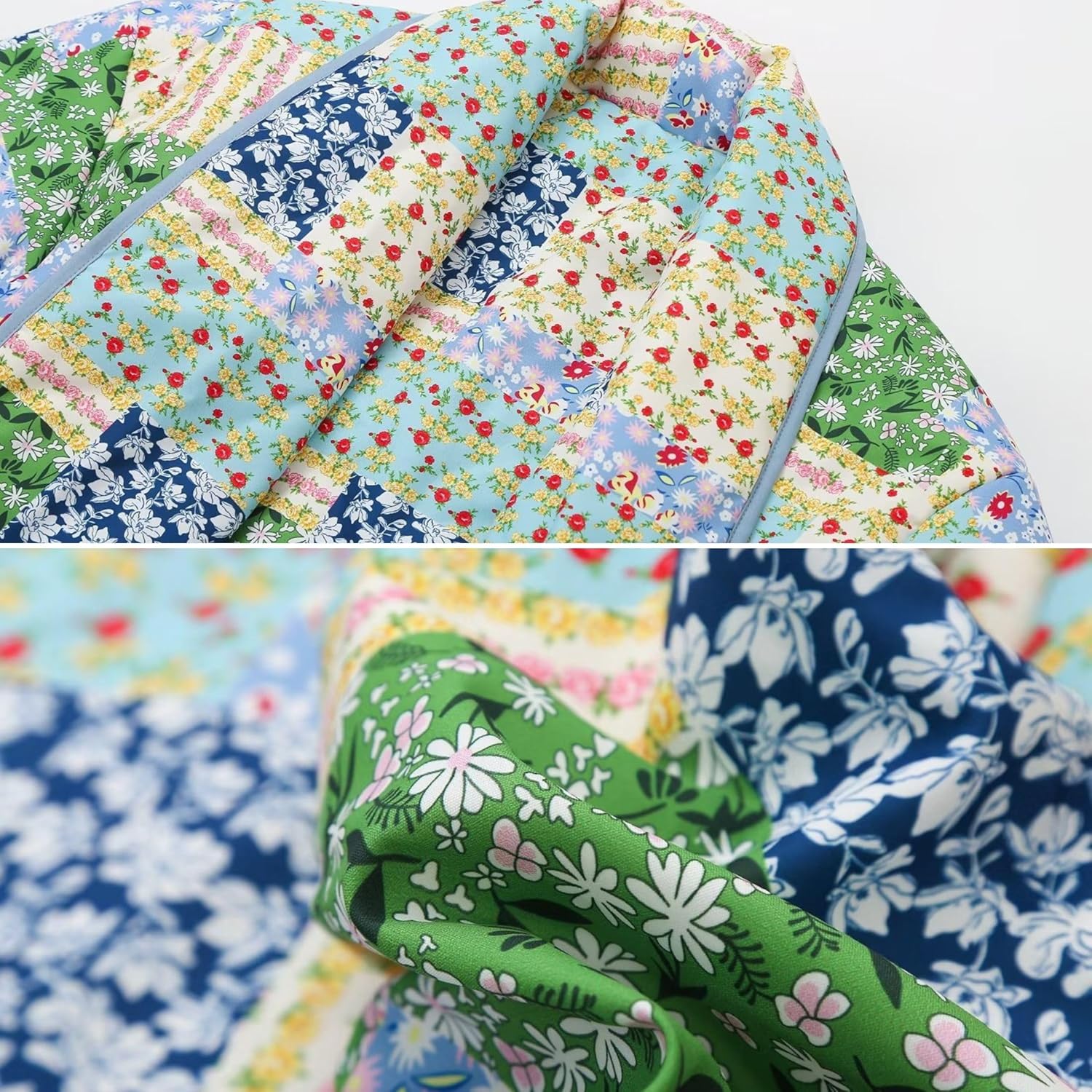 Womens Cropped Quilted Lightweight Jackets Floral Printed Open Front Puffer Coat Cardigan - Image 5