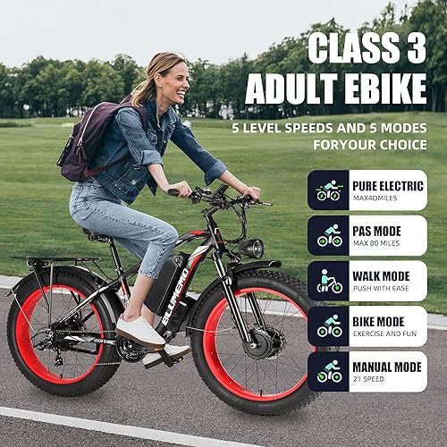 Miniatura 2 de Bicicleta eléctrica para adultos, motor BAFABG de 750 W, batería extraíble de 48 V 17.5 Ah, neumáticos gruesos de 26 pulgadas, velocidad de 32 MPH,