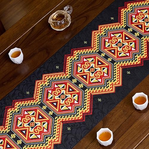 Miniatura 4 de Camino de mesa bohemio de 118 pulgadas extra largo para Acción de Gracias, Navidad, decoración del hogar, camino de mesa de granja, color negro,