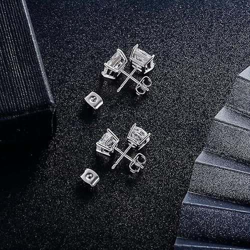 Miniatura 8 de MDFUN - Juego de 6 pares de aretes tipo dormilona de 3mm5mm7mm con circonia cúbica redonda y cuadrada, hipoalergénicos, de acero inoxidable