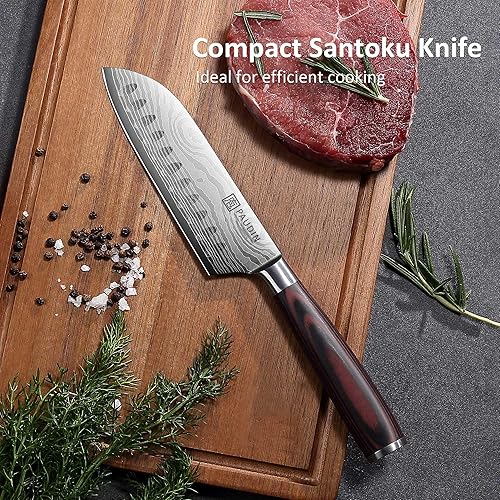 Miniatura 4 de PAUDIN Santoku - Cuchillo de chef de 5 pulgadas, cuchillo de cocina ultra afilado, cuchillo de chef japonés con funda, acero inoxidable de alto