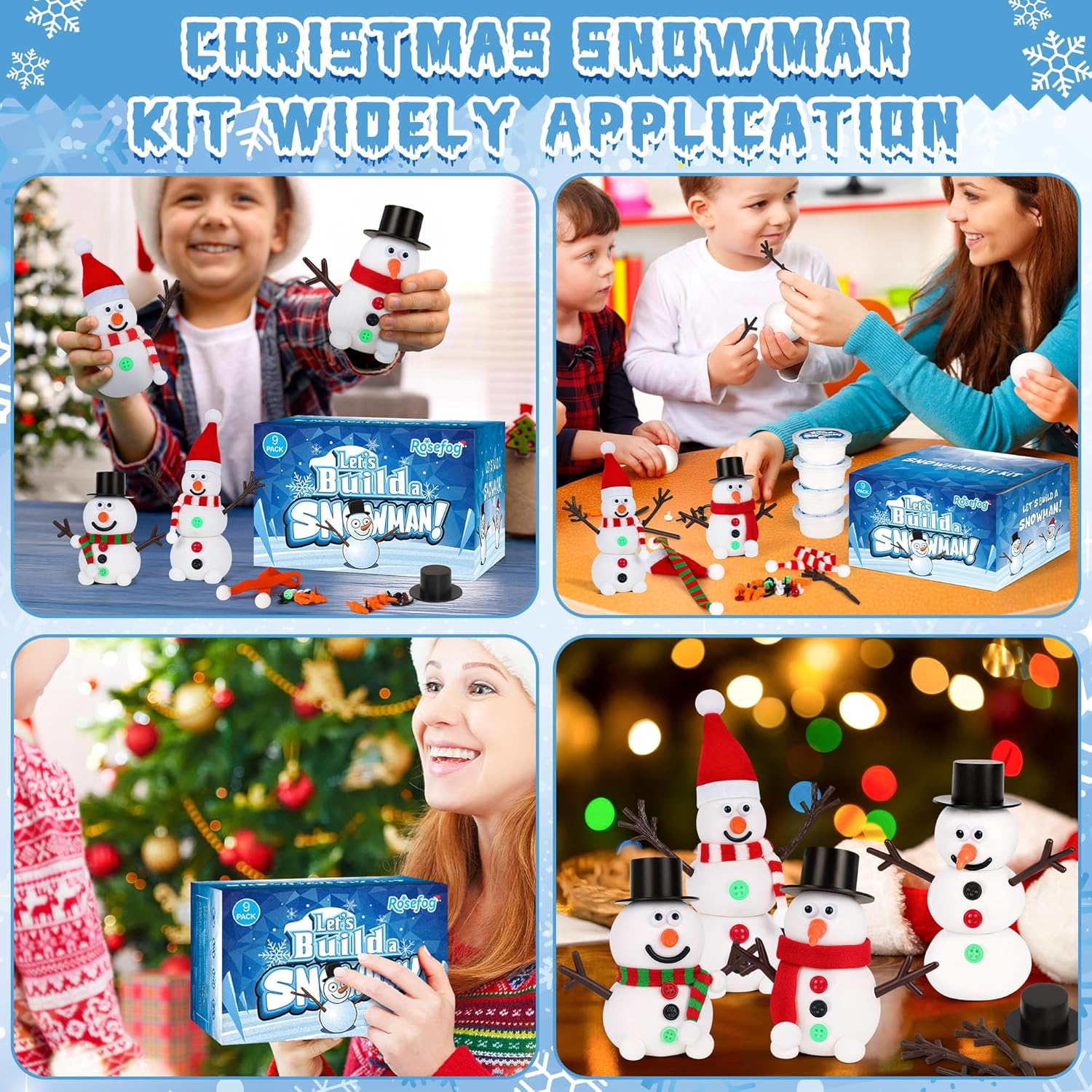 RoseFog 9 Pack Christmas Crafts, DIY Christmas Snowman Clay for Kids, Build Your Snowman Craft Kit, Modeling Clay Snow Man Making Game, Xmas Crafts Presents Winter Christmas Stocking Stuffers