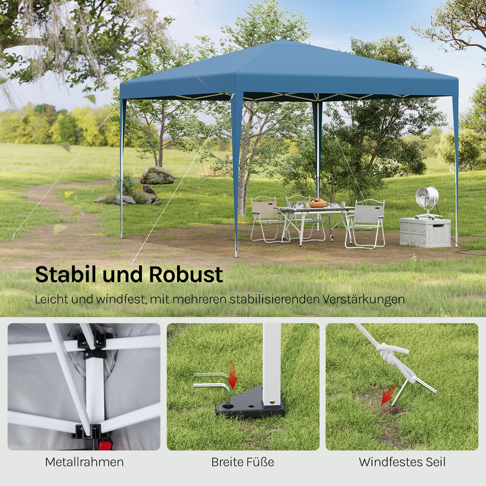 WOLTU Faltpavillon 3x3m Pop up Event Pavillon Gartenpavillon Blau
