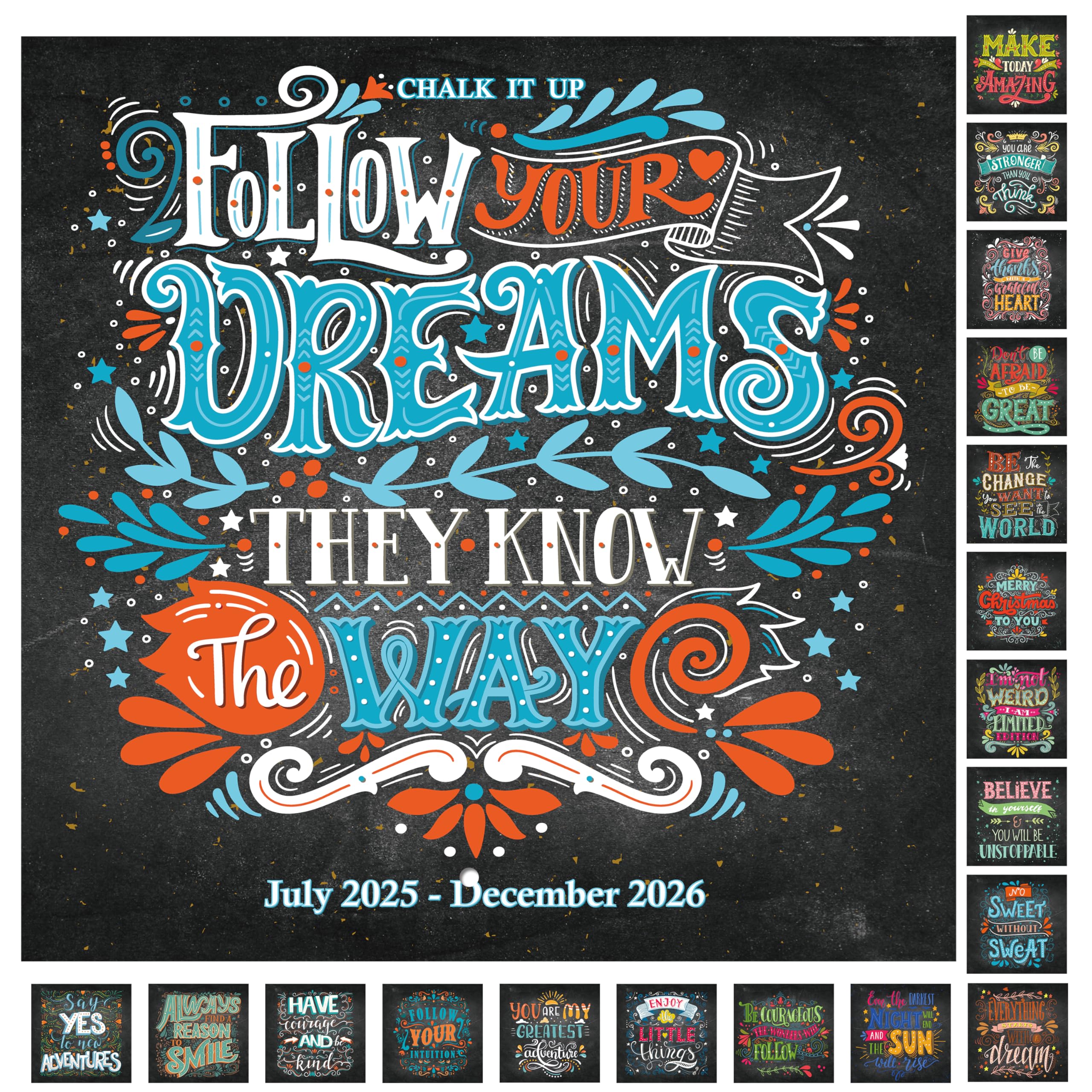 Calendar 2025-2026 Wall - Wall Calendar 2025-2026, Jul. 2025 - Dec. 2026, 12" x 24" (Open), 18 Monthly Wall Calendar, Unruled Block - Motivational Sentence