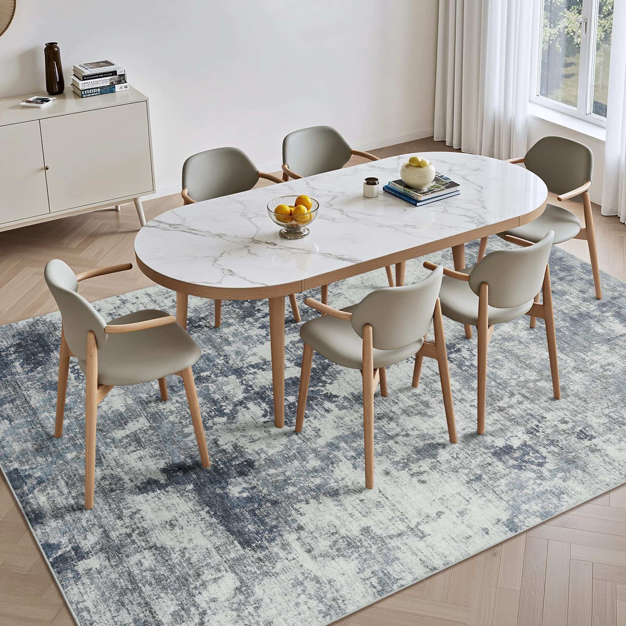 Abstract Area Rug Carpet 9x12 Rugs for Living Room-Machine Washable Rugs for Bedroom Dining Room Living Room Rug Vintage Style Blue