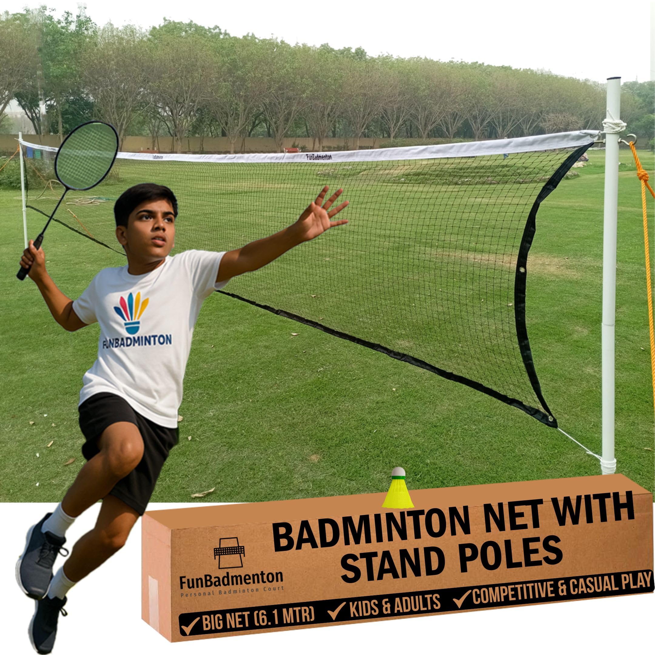 FunBadmenton 6.1M Portable Badminton Net Outdoor with Stand Poles for School Garden Lawn Park Backyard Beach Home use, Set up in 5 Minutes-image-25