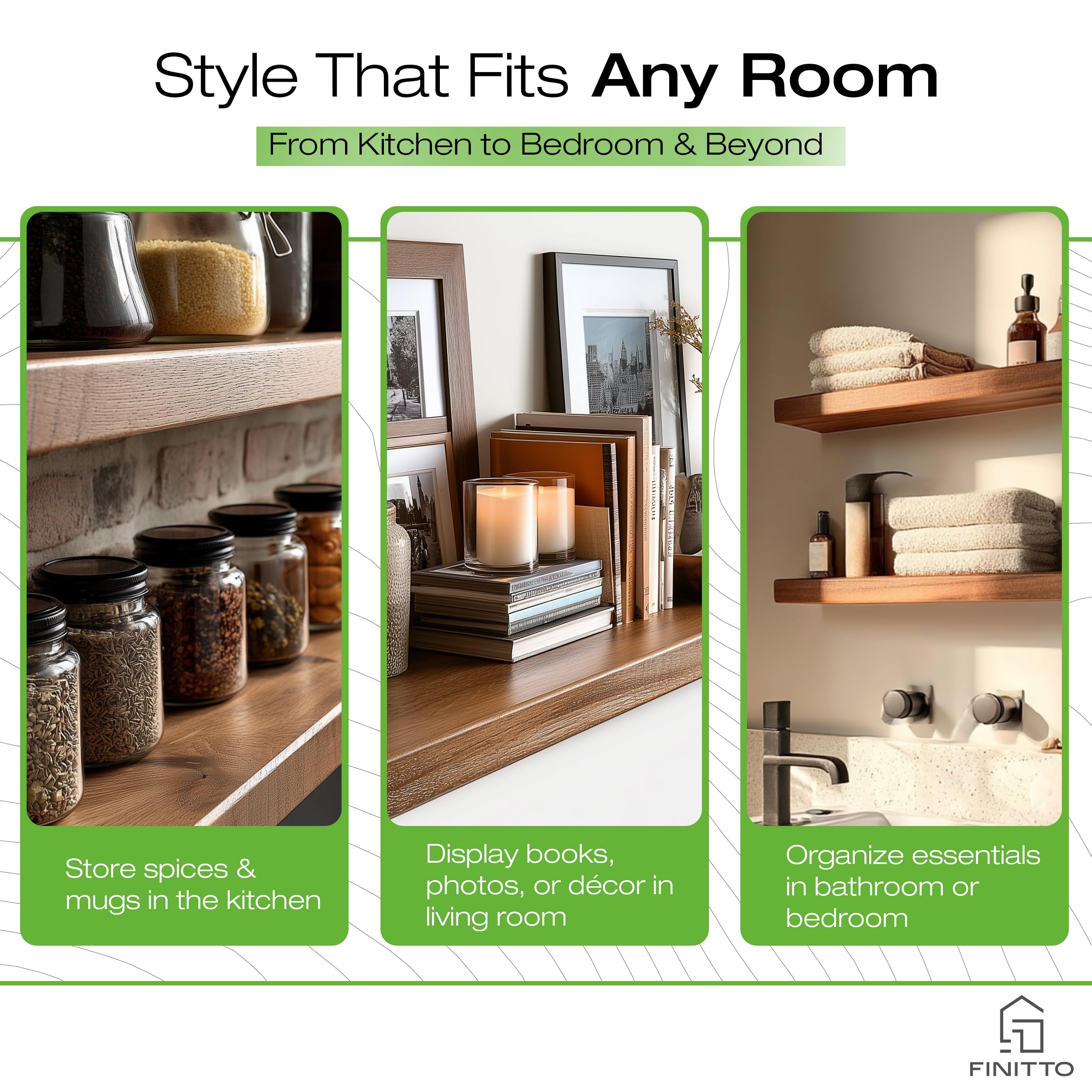'Filo' | Estanteria Flotante de Madera de Acacia Maciza (Set de 2) | Balda de Pared Premium para Salón o Dormitorio | Estantes Decorativos con Montaje Oculto