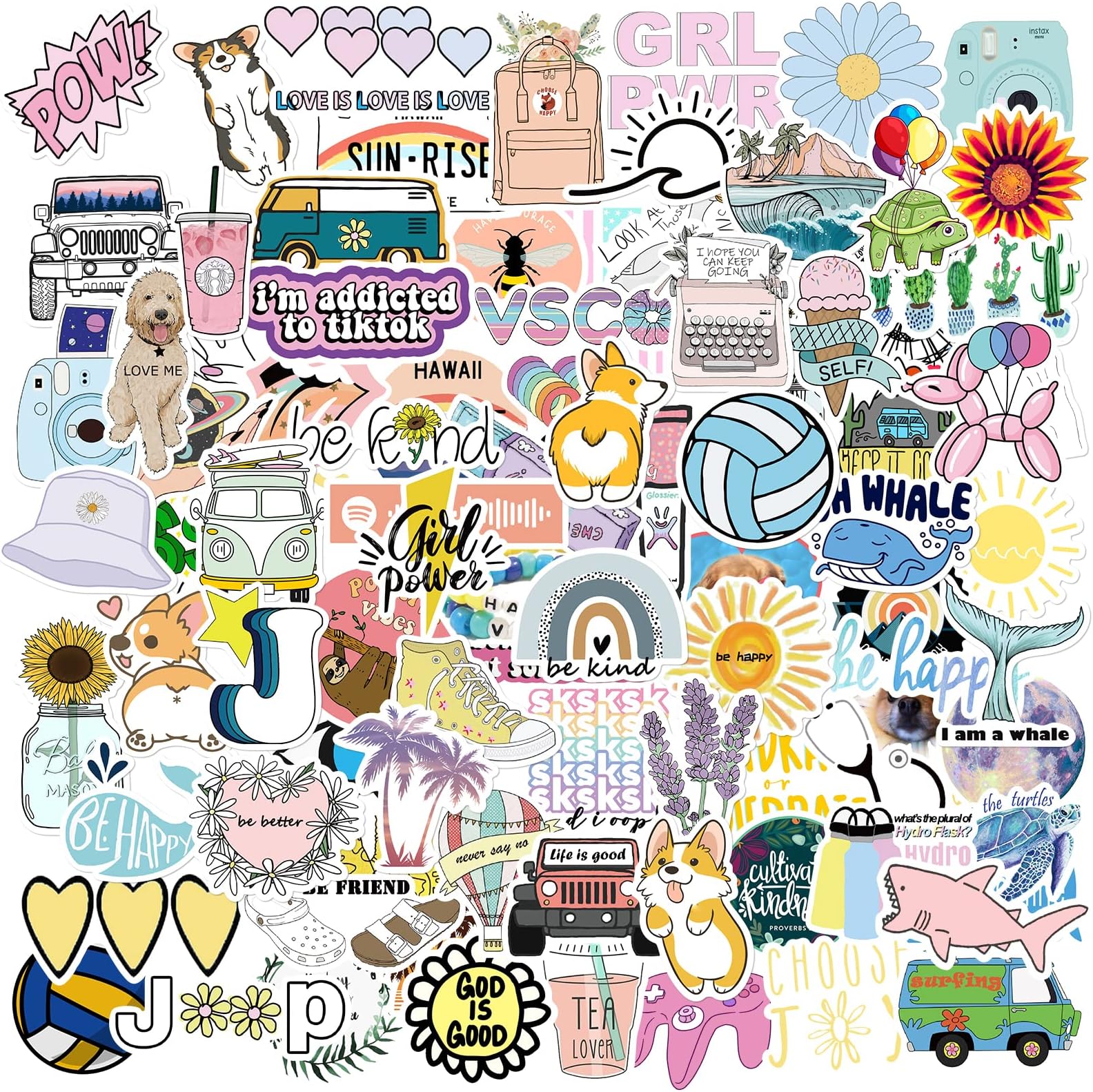 100 Pcs Stickers for Water Bottles Girls Boys, Cute Vinyl Aesthetic Waterproof Vsco Sticker Pack, Laptop Skateboard Computer Stickers for Boy Girl Teens Kids Adults