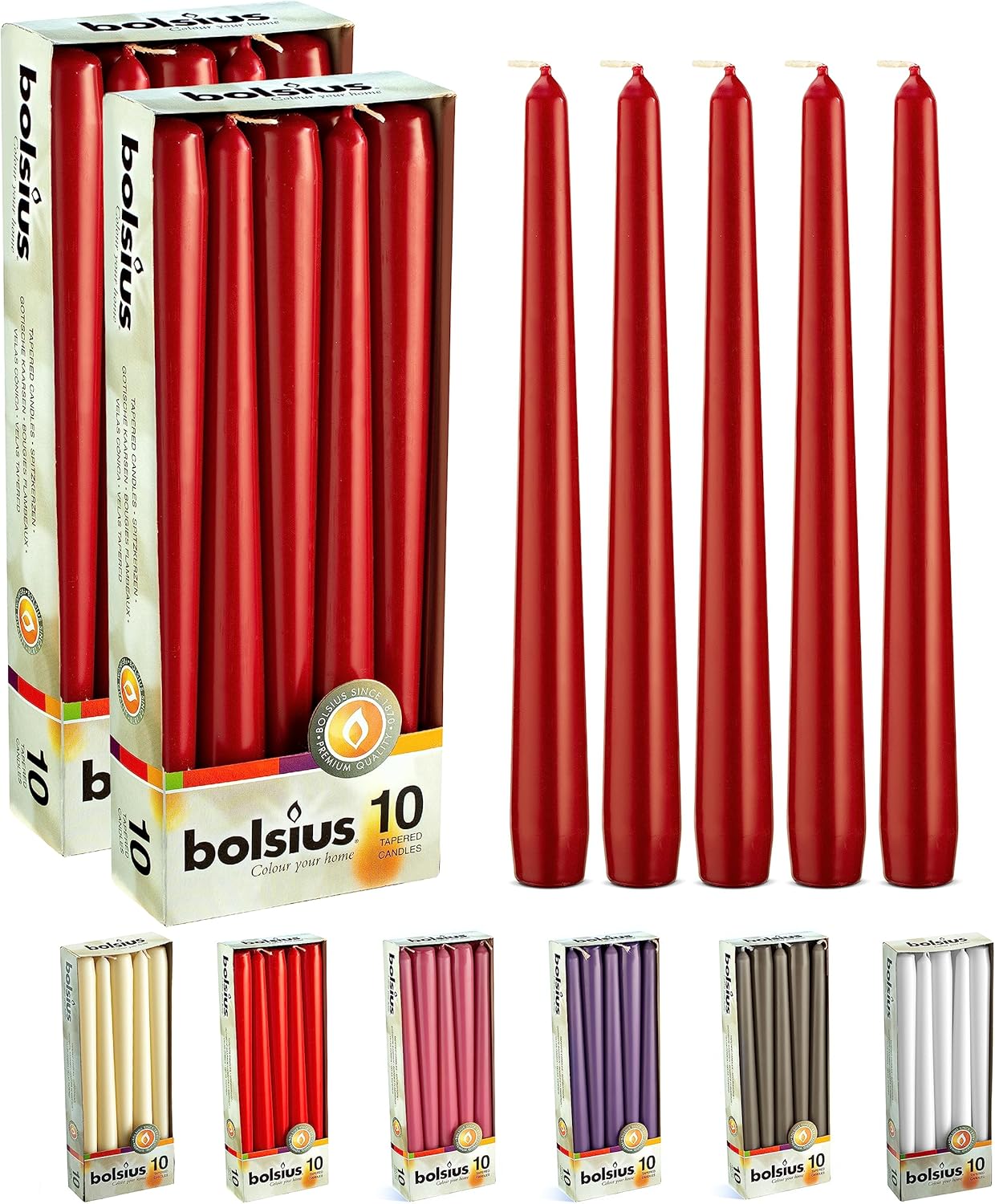 BOLSIUS 20 Count Unscented 10 Inch Dark Red Household Taper