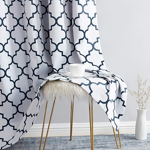 Miniatura 5 de HLC.ME Cortinas decorativas opacas con estampado de celosía, 54 pulgadas de largo, paneles de cortinas de ventana con aislamiento térmico y ojales