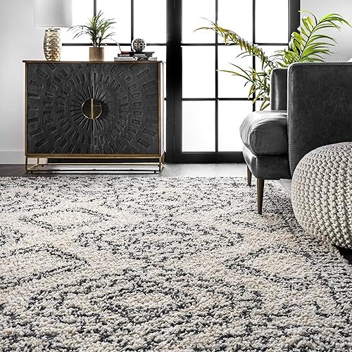 Miniatura 9 de nuLOOM Lacey - Alfombra geométrica marroquí de pelo largo, 9 x 12 pulgadas, color blanco roto