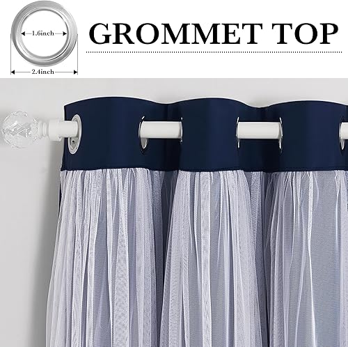 Miniatura 4 de PONY DANCE Cortinas opacas azul marino, cortinas grandes de doble capa con elegancia transparente, cortinas para sala de estar, para mezclar y