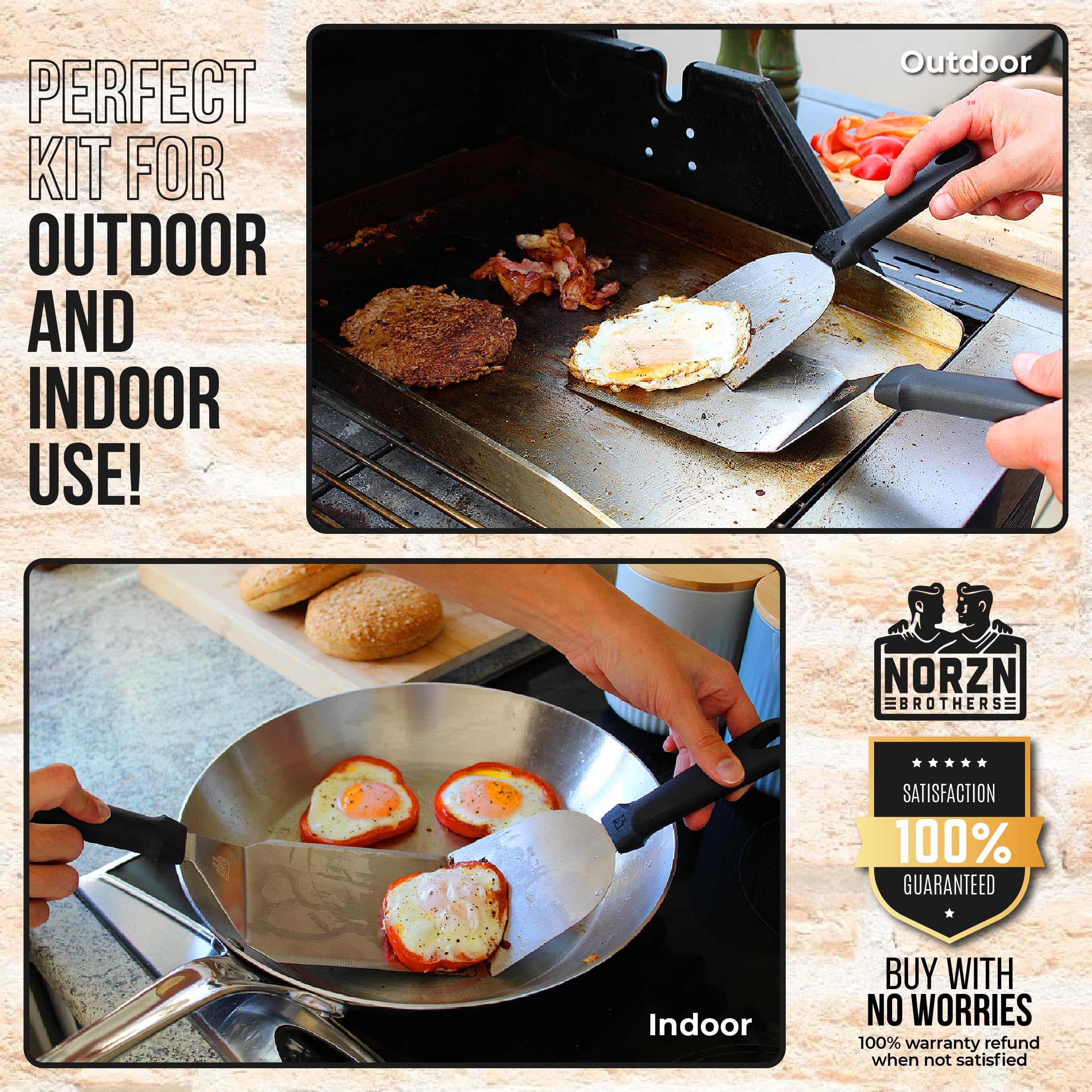 Ensemble de spatules et grattoirs pour barbecue – Spatule à hamburger pour barbecue, spatule à grill, spatule à hamburger, spatule à grill, acier inoxydable 304, matériau de qualité