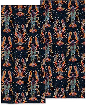 Colorful Lobster Hand Towels, Soft Decorative Vibrant Seafood Design Hand Towel Set of 2 for Bathroom Hotel Home, Absorbent Dish Towels for Kitchen Drying Farmhouse Gifts 1428 Inch