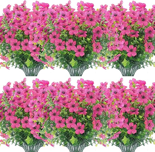 12 paquetes de flores artificiales para exteriores, resistentes a los rayos UV, plantas de plástico falsas para interiores y exteriores, plantas