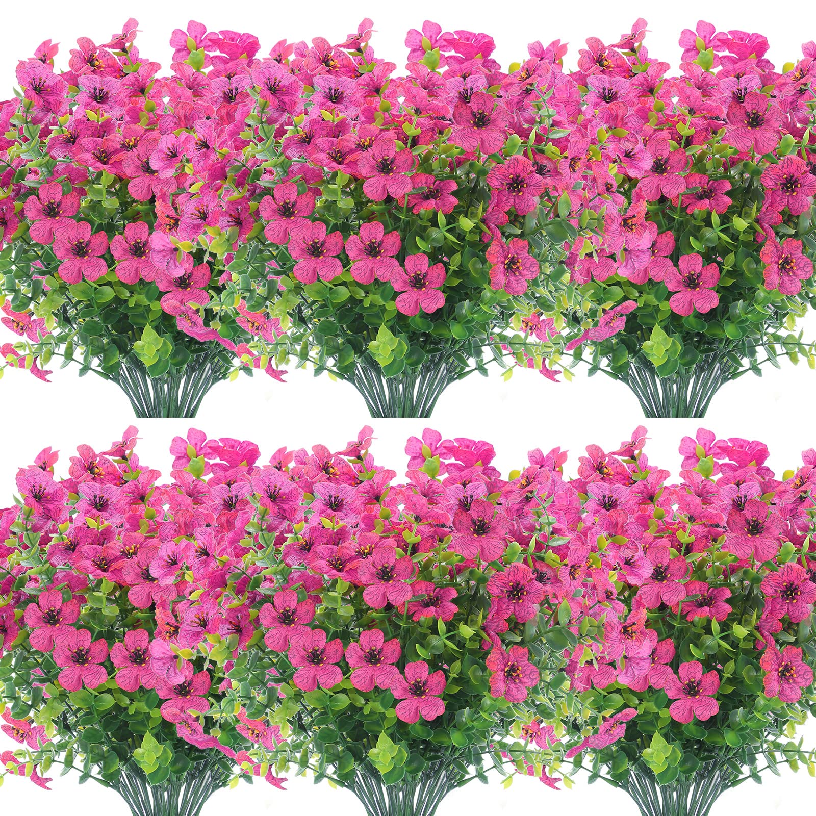 XEOLIAN 12 Bundles Artificial Flowers Outdoor UV Resistant Fake Plastic Plants Indoor Outside Hanging Plants Garden Porch Window Box Home Wedding Farmhouse Festive Shrub Decor (Rose Red)