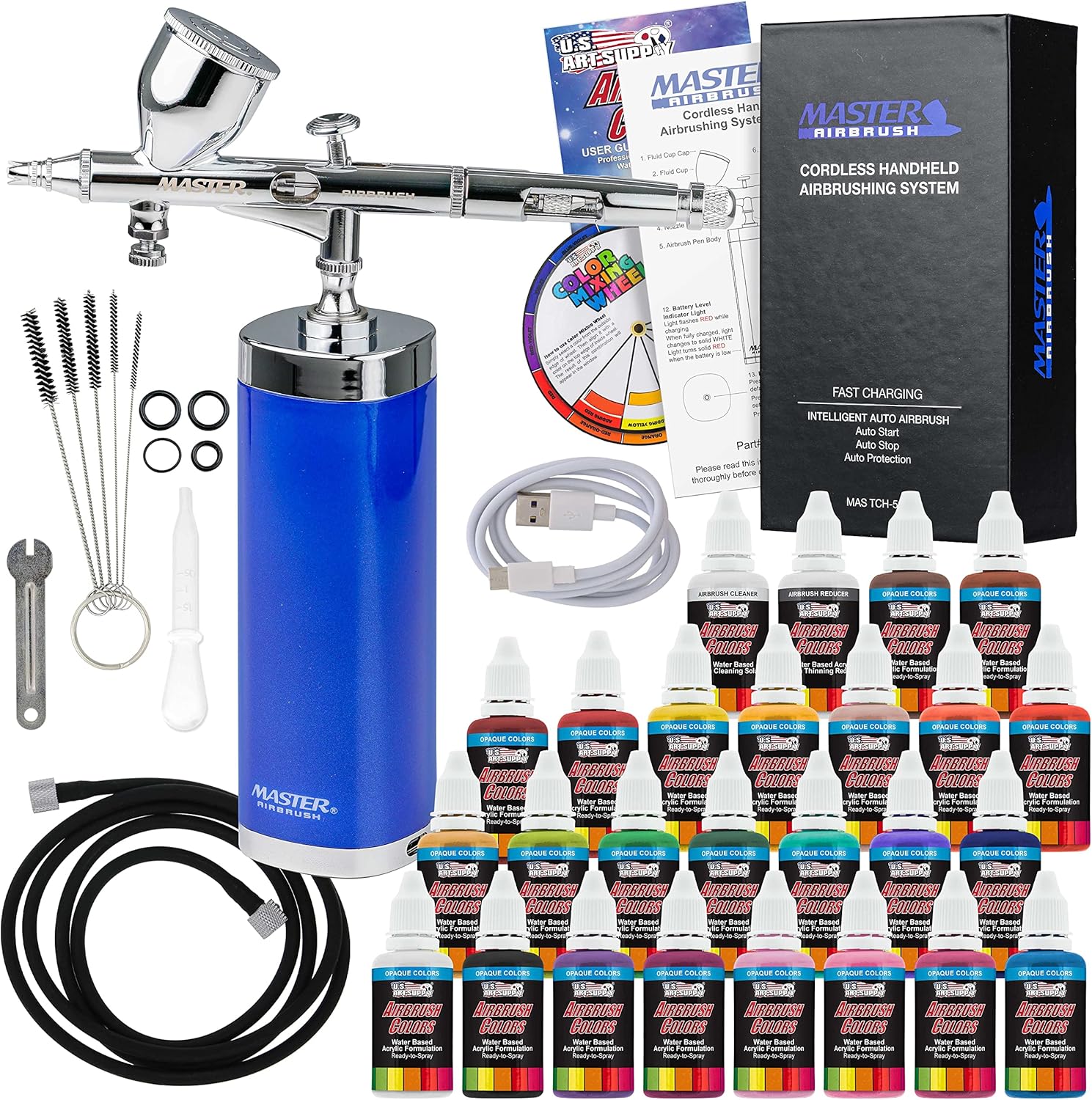 Master Airbrush Powerful Cordless Handheld Acrylic Paint Airbrushing System with 24