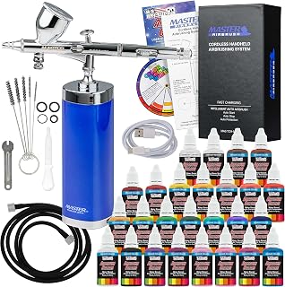Master Airbrush Powerful Cordless Handheld Acrylic Paint Airbrushing System with 24 Opaque Paint Colors, Reducer & Cleaner Kit - 20 to 36 PSI, Rechargeable Professional Artist Set, Art How to Guide