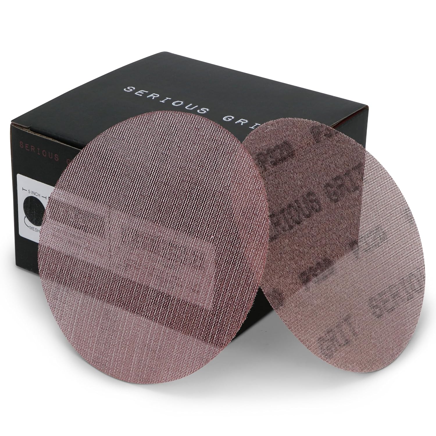 Serious Grit - 5-Inch Assorted Grit Ceramic Mesh Sanding Discs - Hook & Loop Dust-Free Ceramic Grain Net Abrasive - 80, 120, 150, 180, 220 Grit (10 of Each) - Universal Fit 125mm Sandpaper - 50 Pack