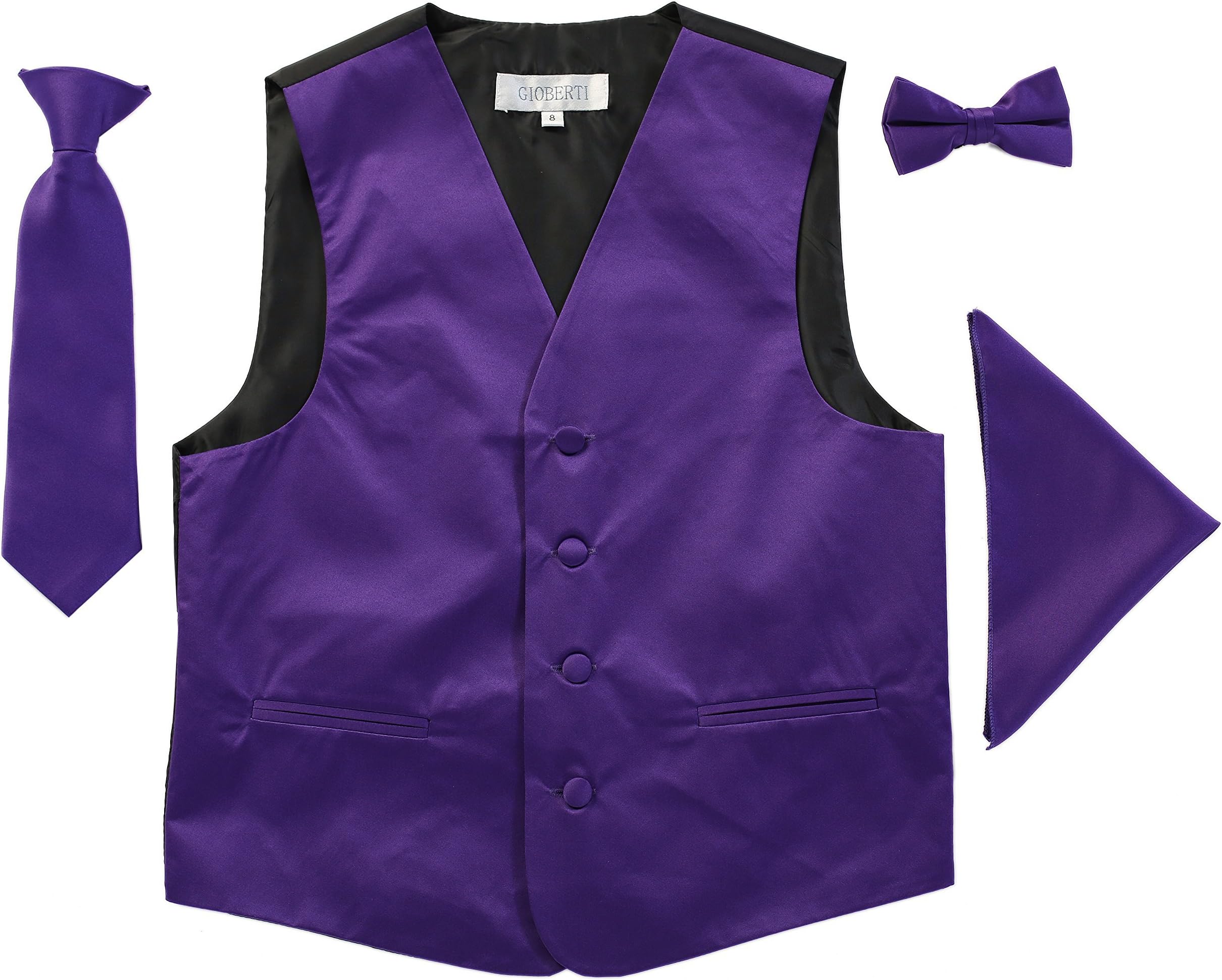 Gioberti 4 Piece Big Kids Boys Vest, Tie, Bowtie, Pocket Square Formal Set
