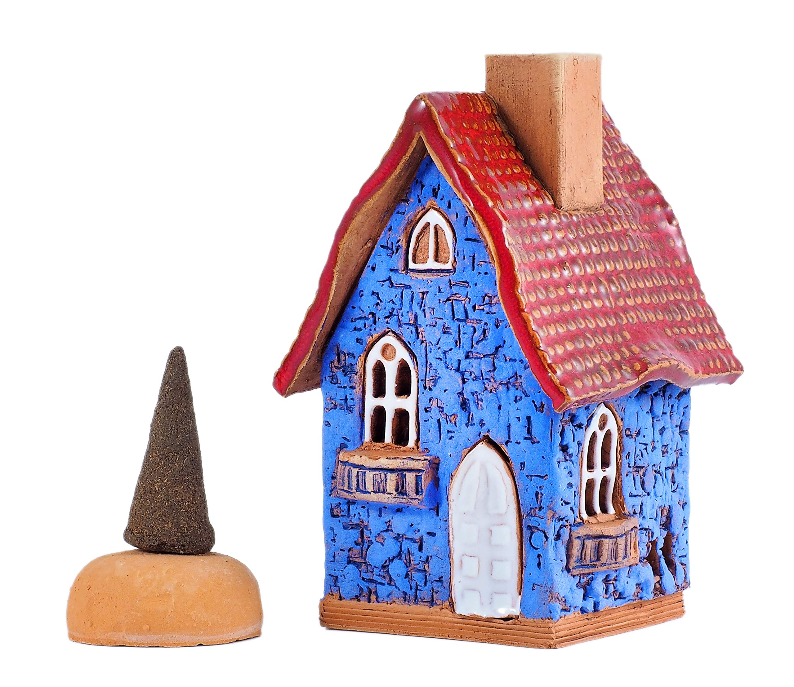 Keramik Lichthäuser, Räucherhaus, Keramikhaus Deko, Häuser Handarbeit, Künstlerisches Miniatur Blaues Haus R503