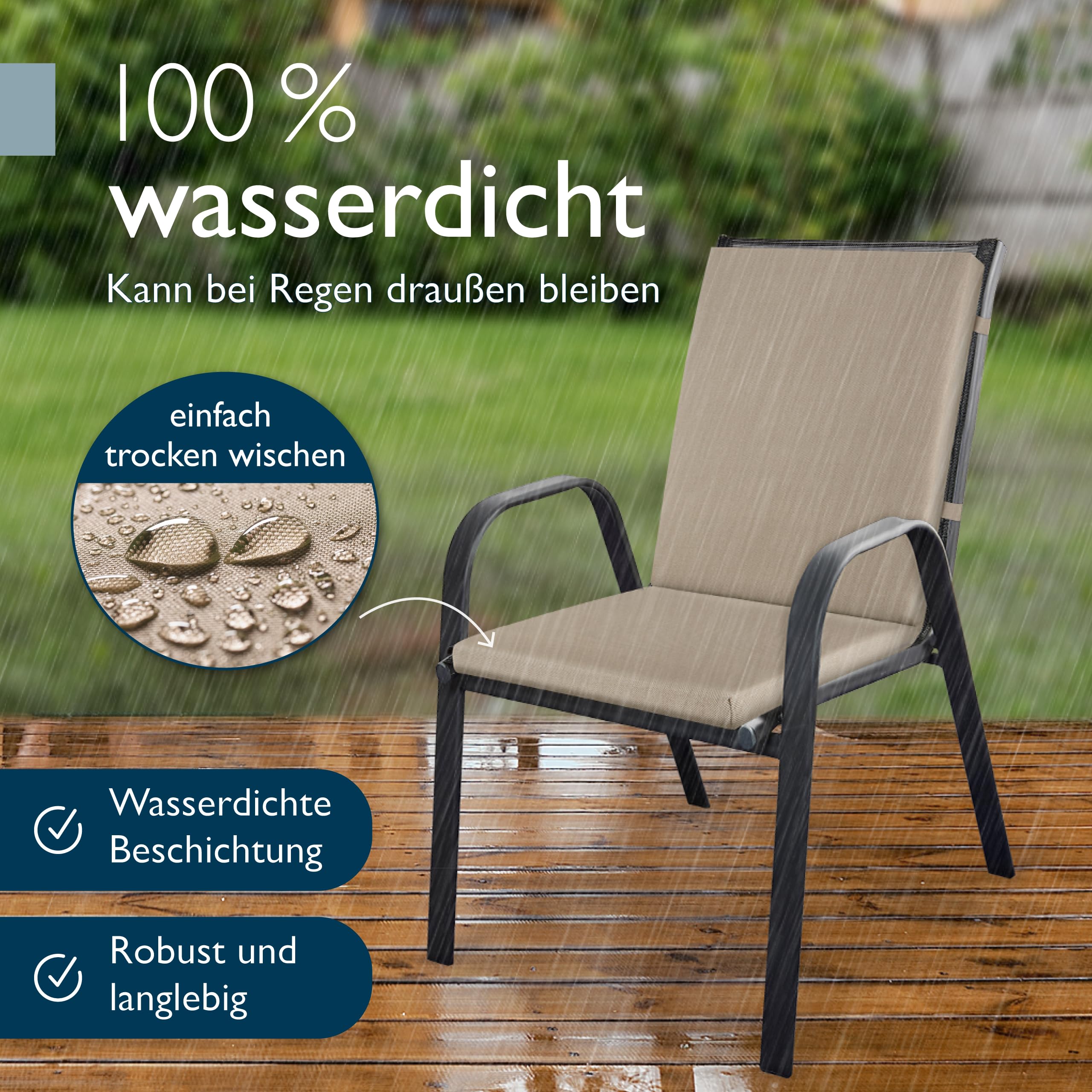 Beautissu 8er Set Premium Niedriglehner Auflage 100% Wasserdicht 100x50cm – UV-beständig Bequem Pflegeleicht Waschbar Sitzkissen Gartenstuhl – Polsterauflage Gartenmöbel Stuhlauflage Beige