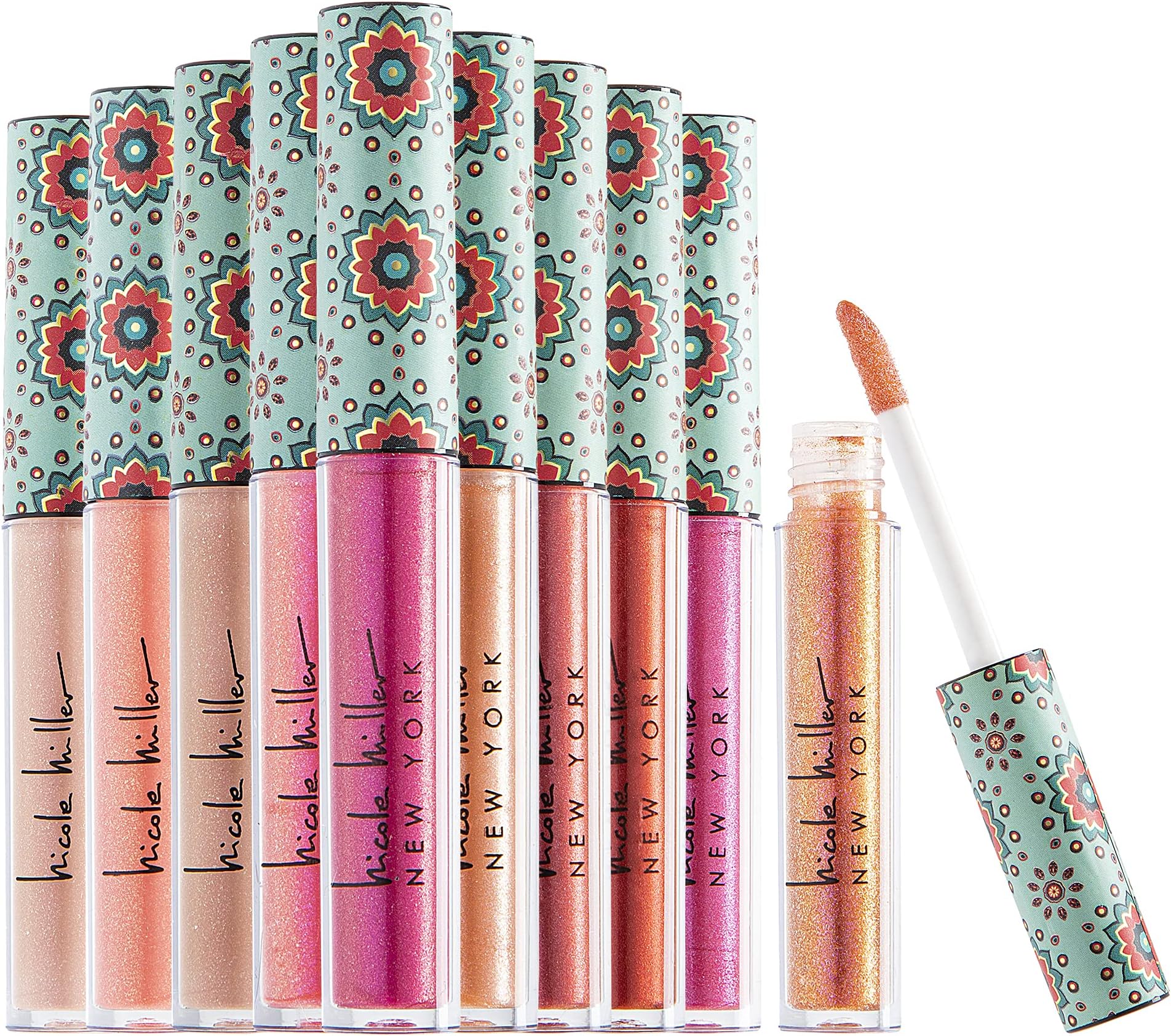 Nicole Miller Lip Gloss Collection Shimmery Glosses for Women and Girls Long Lasting Color Set with Rich Varied Colors, Pink Glossy, 10 Count (Pack of 1)