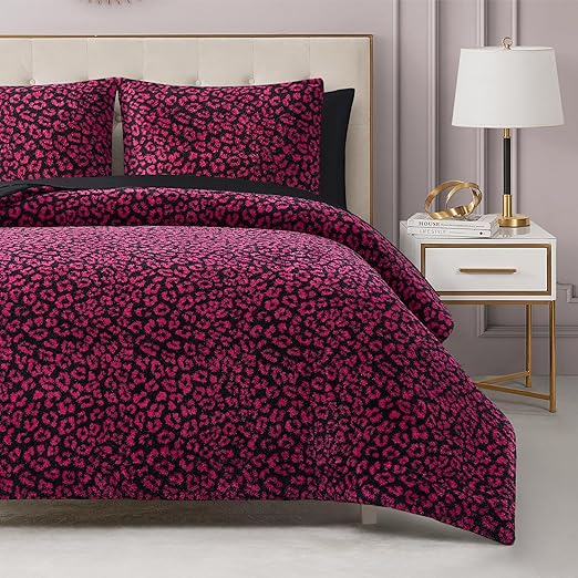 Juicy Couture Black Cheetah Feathered King Comforter Set