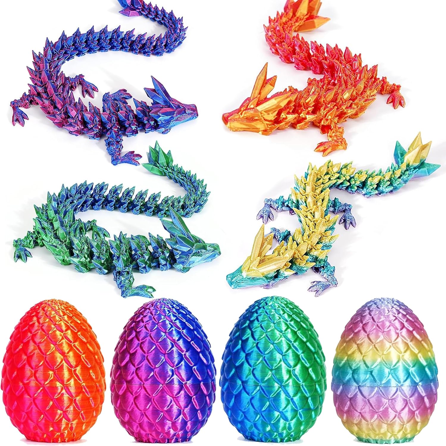JOD® 4PCS 3D Printed Dragon Eggs with Dragon Inside – Articulated Fidget Toys, Easter Dragon Eggs, Mystery Surprise Easter Eggs for Kids, Unique 3D Printed Animals, Home Decor and Gift Set(B) - Image 7