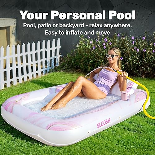 Miniatura 3 de SLOOSH Inflatable Tanning Pool Lounger Float, 70" x 46" Pool Floats Adult with Pillow, 4 in 1 Suntan Tub Raft Floatie,Sunbathing Bed Lounge for