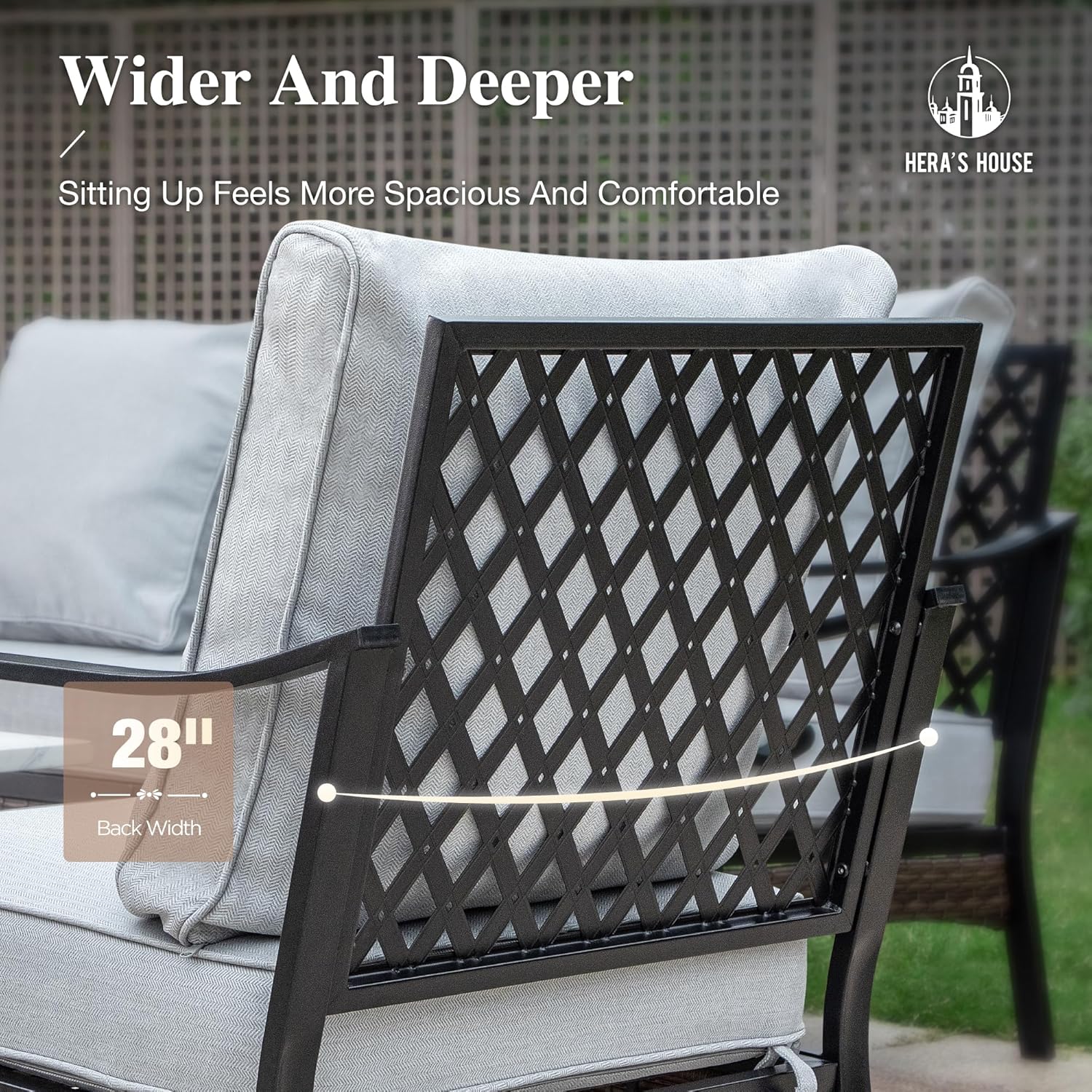 HERA'S HOUSE Patio Rocking Chairs Set of 2 with Thick Cushions, High Back Metal Outdoor Rockers, All Weather Garden Furniture for Backyard, Deck, Lawn, Light Grey