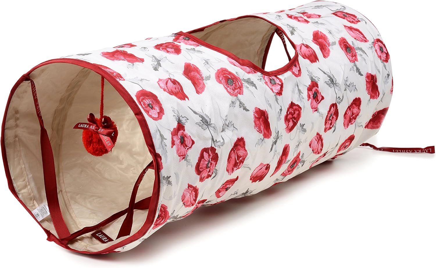 Laura Ashley Crinkle Pet Cat Floral Tunnel with Bungee Toy and Peephole