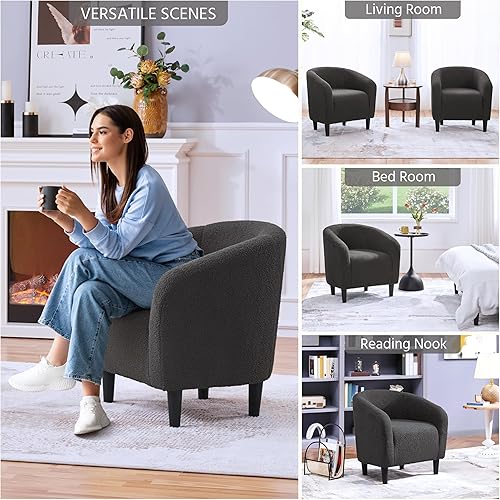 Miniatura 4 de Yaheetech - Juego de 2 sillas decorativas, sillas peludas para sala de estar, sillones de tela sherpa con acolchado suave y acogedor, sillones de